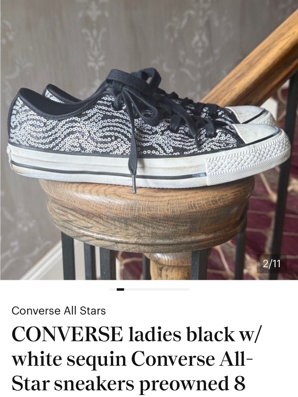 CONVERSE All-Stars black with a silver sequins size 8 good condition
